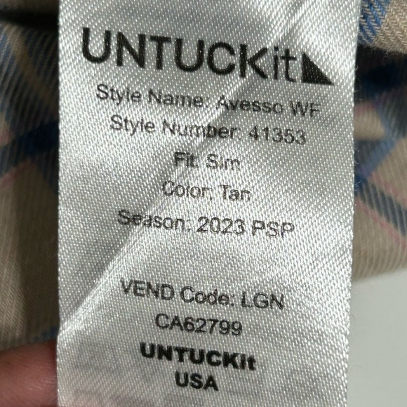 Untuckit Avesso WF Plaid Slim Fit Wrinkle Free Long Sleeve Button Shirt XL - Picture 4 of 8